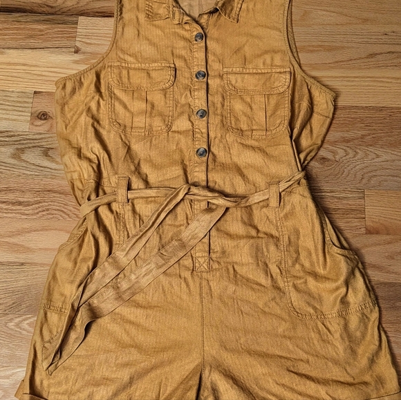 SO Romper Tan XL Sleeveless Utility Cargo Shorts Jumpsuit Military Button-Up - Picture 14 of 14